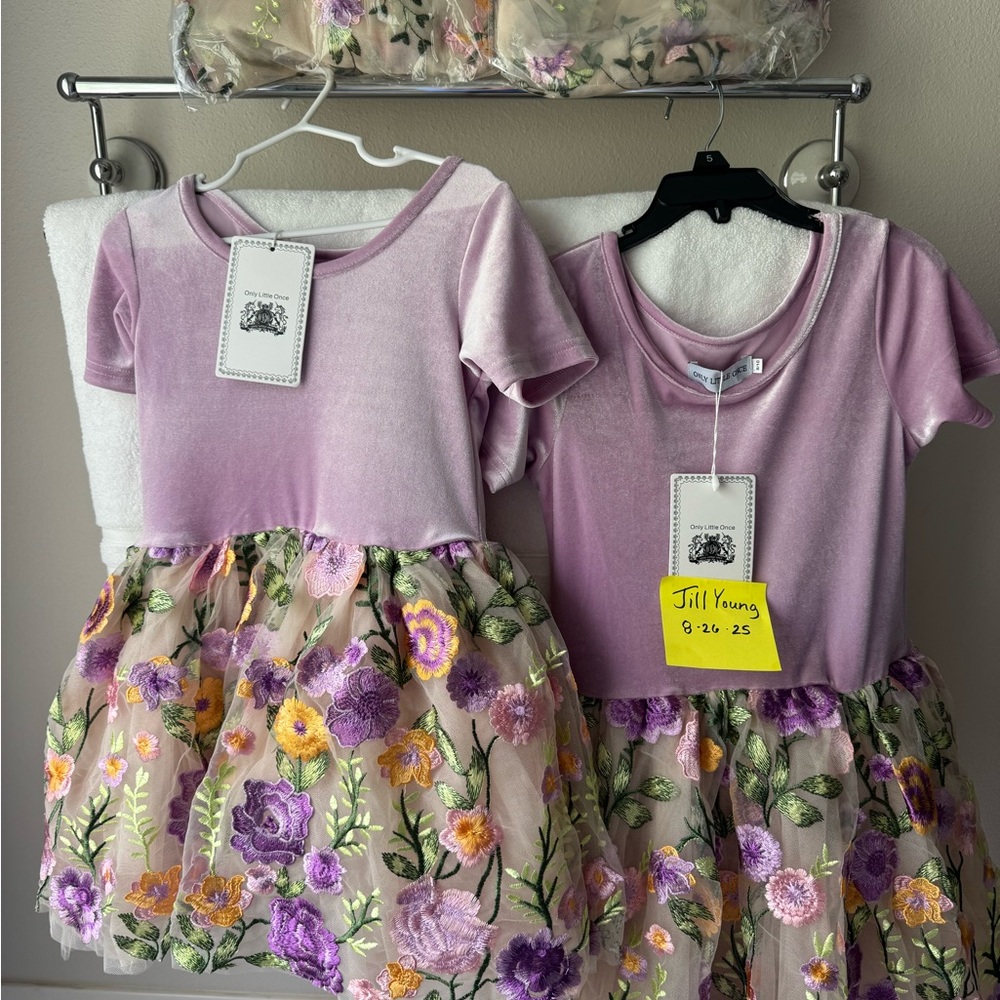 Charming Lilac Kids Dress with Floral Embroidery and floral cape